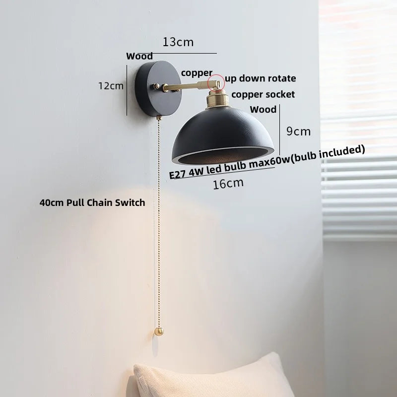 Helnys Black Wood LED Wall Sconce Rotatable Stair Light