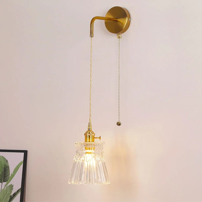 Helnys Clear Glass LED Wall Lamp with Pull Chain Switch for Modern Luxury Home Decor