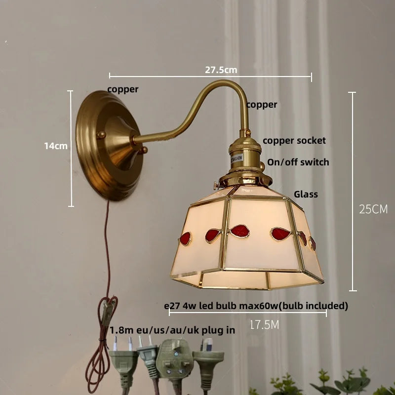 Helnys Green Glass LED Wall Lamp Sconce Vintage Loft Stair Light Fixtures Wandlamp