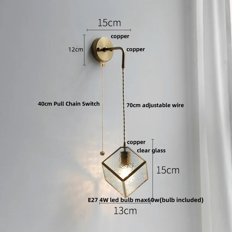 Helnys Clear Glass Wire LED Wall Lights Adjustable Bedside Lamp