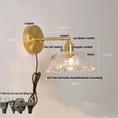 Helnys Glass LED Wall Light Fixture Modern Rotate Clear Glass Bedside Lamp