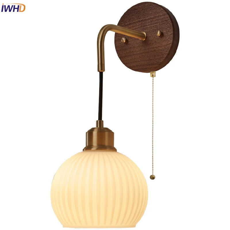 Helnys Adjustable LED Wall Light Modern Pull Chain Switch Glass Stair Lights