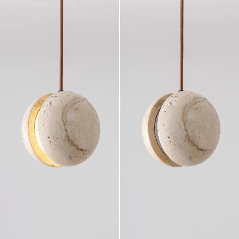 Helnys LED Pendant Light Yellow Travertine Adjustable Modern Hanging Lamp
