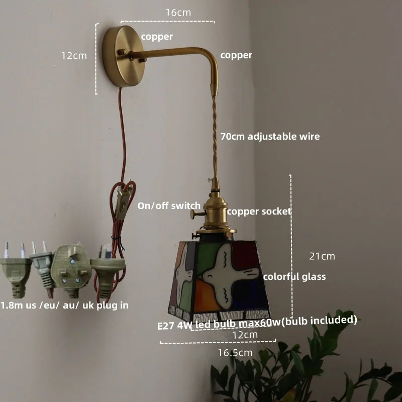 Helnys Tiffany Style LED Wall Sconce with Pull Chain Switch Glass Stair Light