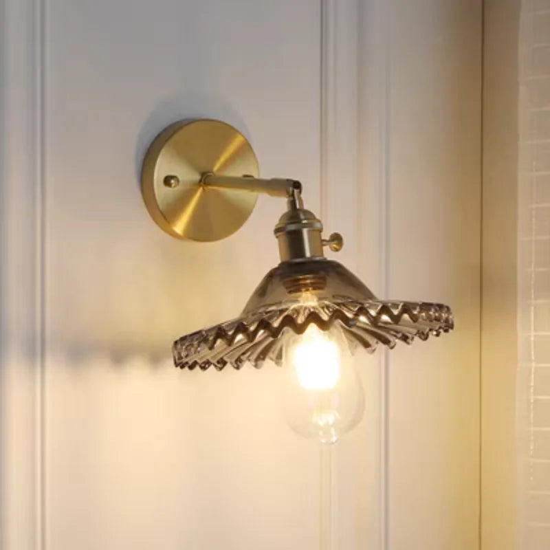 Helnys Green Glass LED Wall Lights with Pull Chain Switch for Home Decor