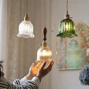 Helnys Nordic Walnut Wood LED Pendant Light Fixture - Modern Glass Lampshade