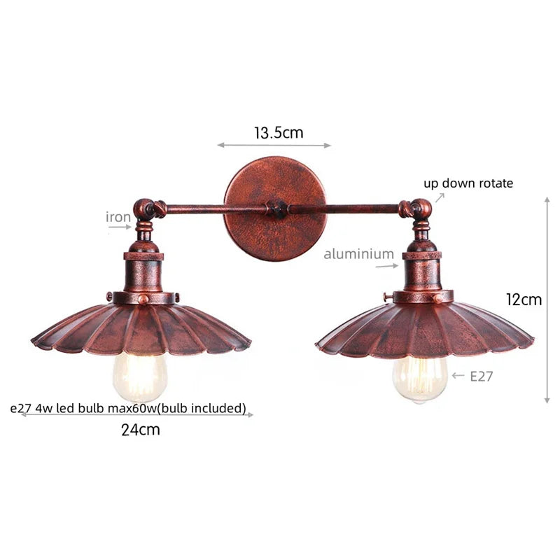 Helnys Vintage LED Wall Lamp Iron Industrial Style Loft Wandlamp