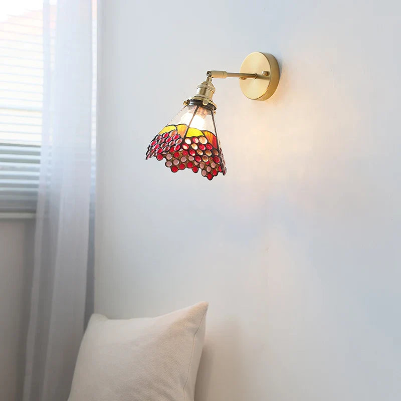 Helnys Colorful Glass LED Wall Light Sconce Tiffany Style Bedside Lamp