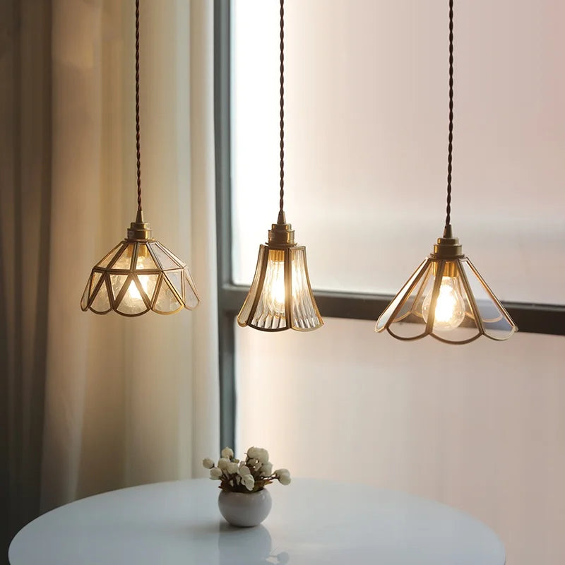 Helnys Glass Pendant Light Fixture Copper Socket LED Dining Room Restaurant Lamp