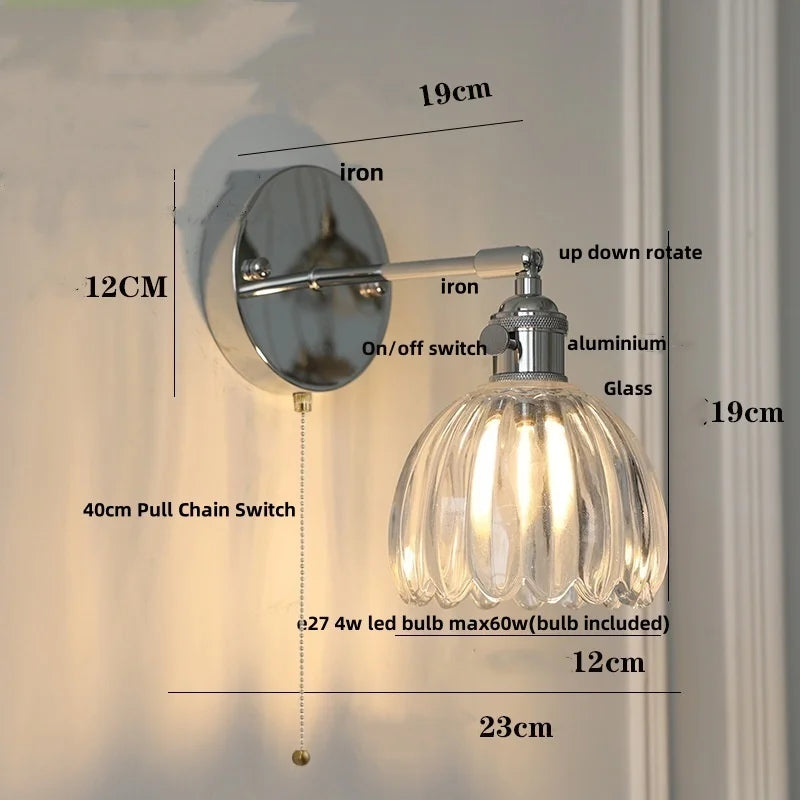 Helnys Modern Iron Ceramic LED Wall Lights with Pull Chain Switch