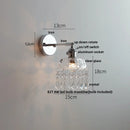 Helnys Clear Glass LED Wall Sconce Pull Chain Switch Modern Iron Bathroom Light