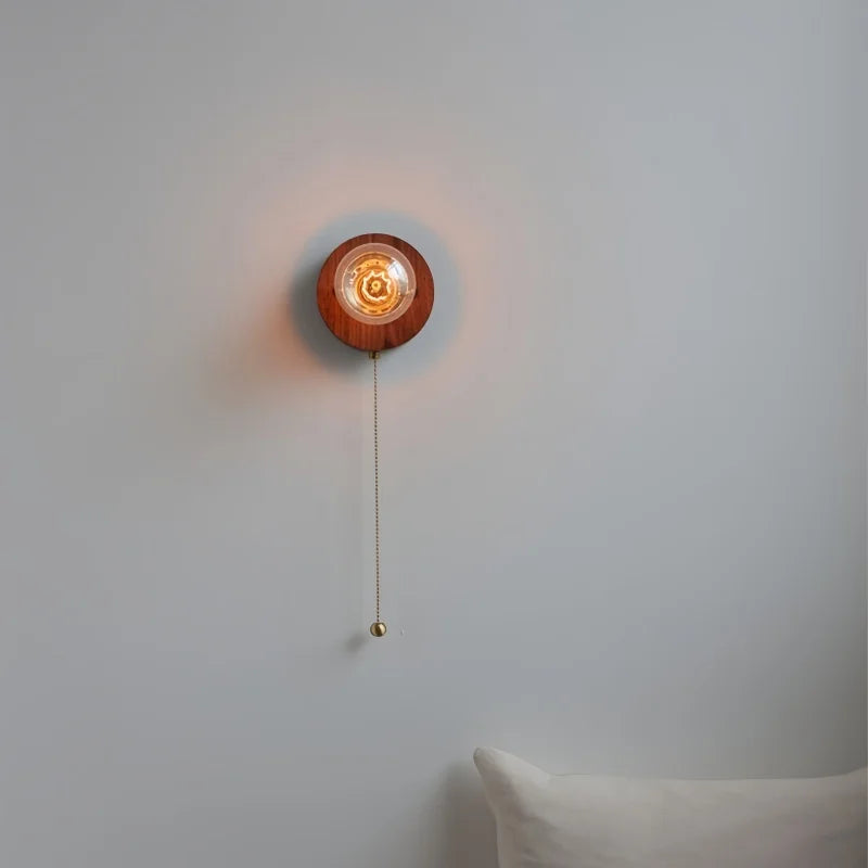 Helnys Nordic LED Wall Lamp Round Walnut Wood Kitchen Stair Light