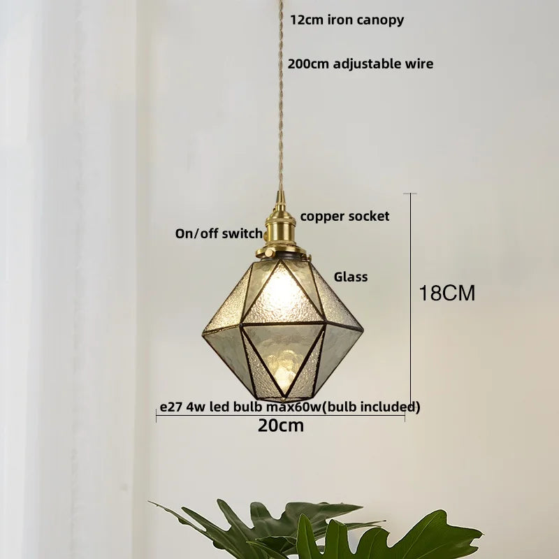 Helnys Blue Glass Wire Adjustable LED Pendant Light - Nordic Modern Hang Lamp