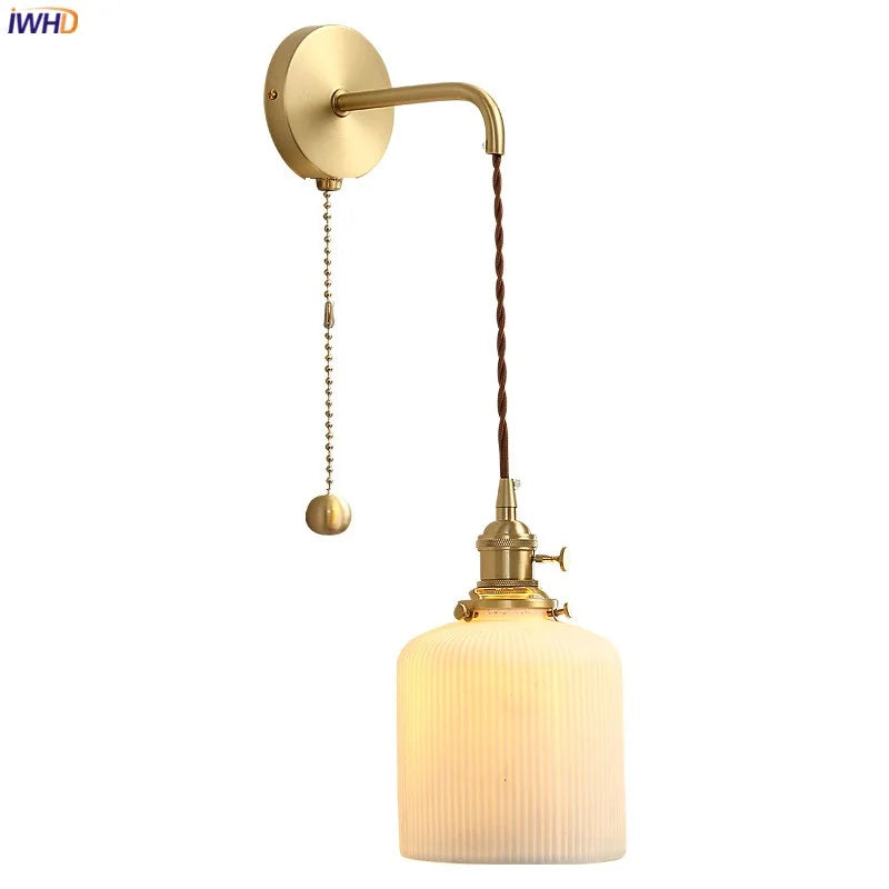 Helnys Nordic LED Wall Light Copper Ceramic Adjustable Bedroom Living Room Lamp