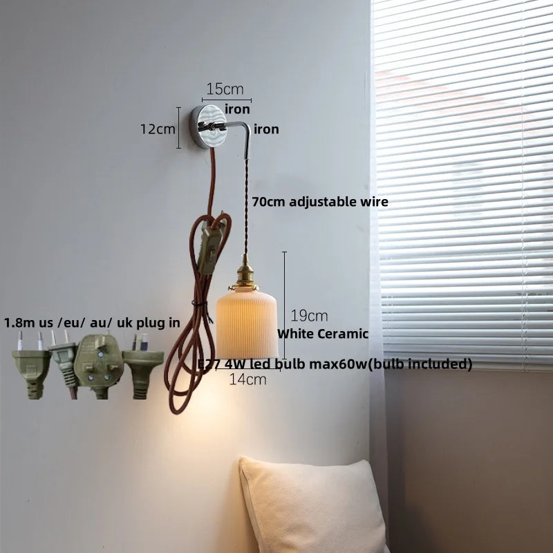 Helnys Nordic White Ceramic LED Wall Sconce Modern Hotel Dining Stair Light