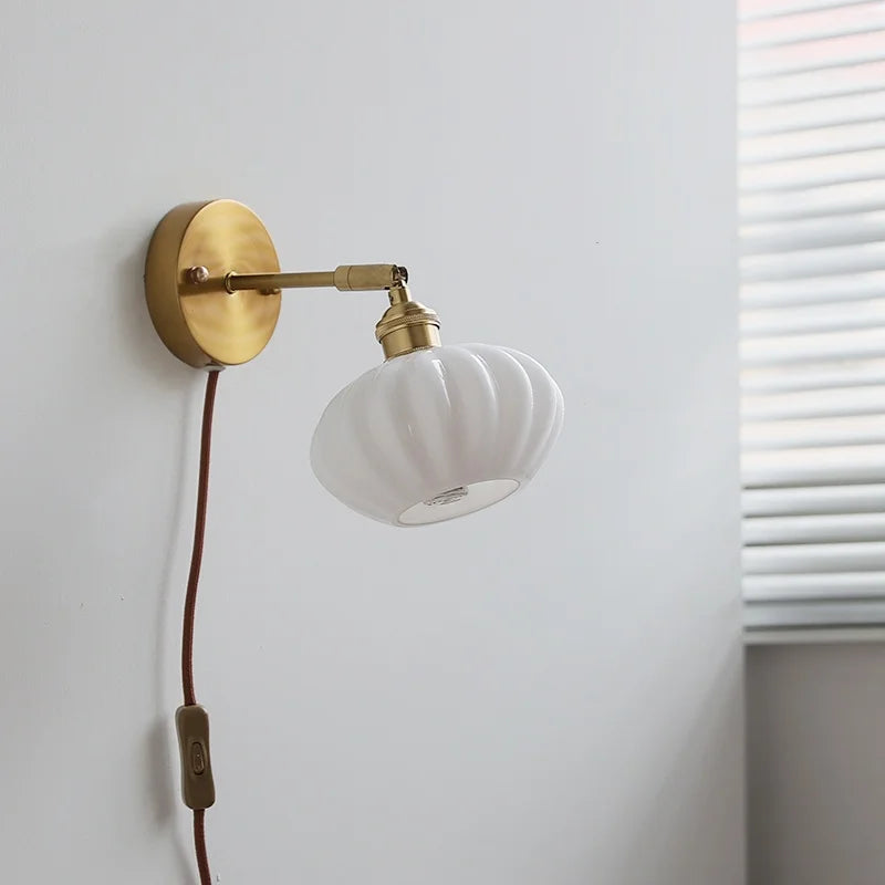 Helnys White Glass LED Wall Lights Nordic Modern Rotate Plug In Sconce Lamp