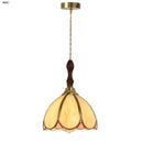 Helnys LED Pendant Lamp with Adjustable Walnut Wood & Tiffany Glass for Dining Room.