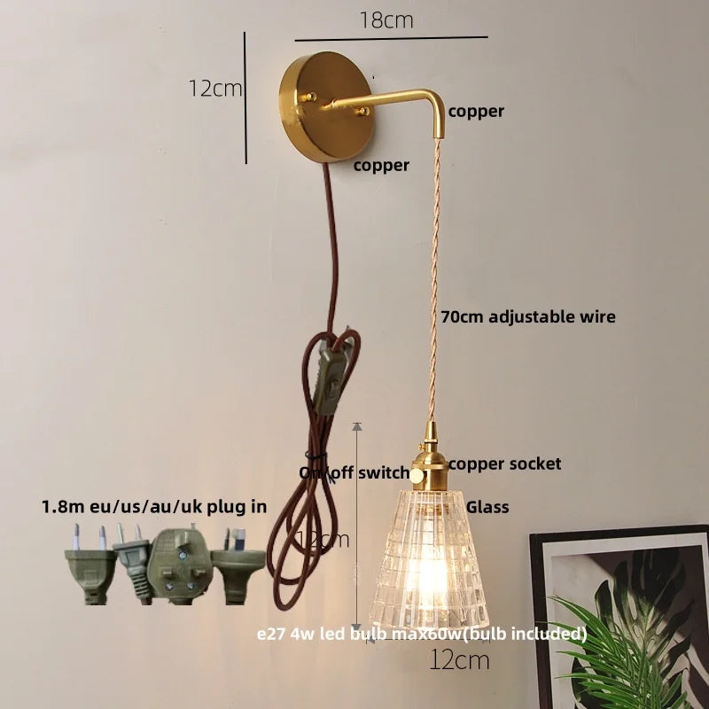 Helnys Clear Glass LED Wall Lights with Pull Chain Switch