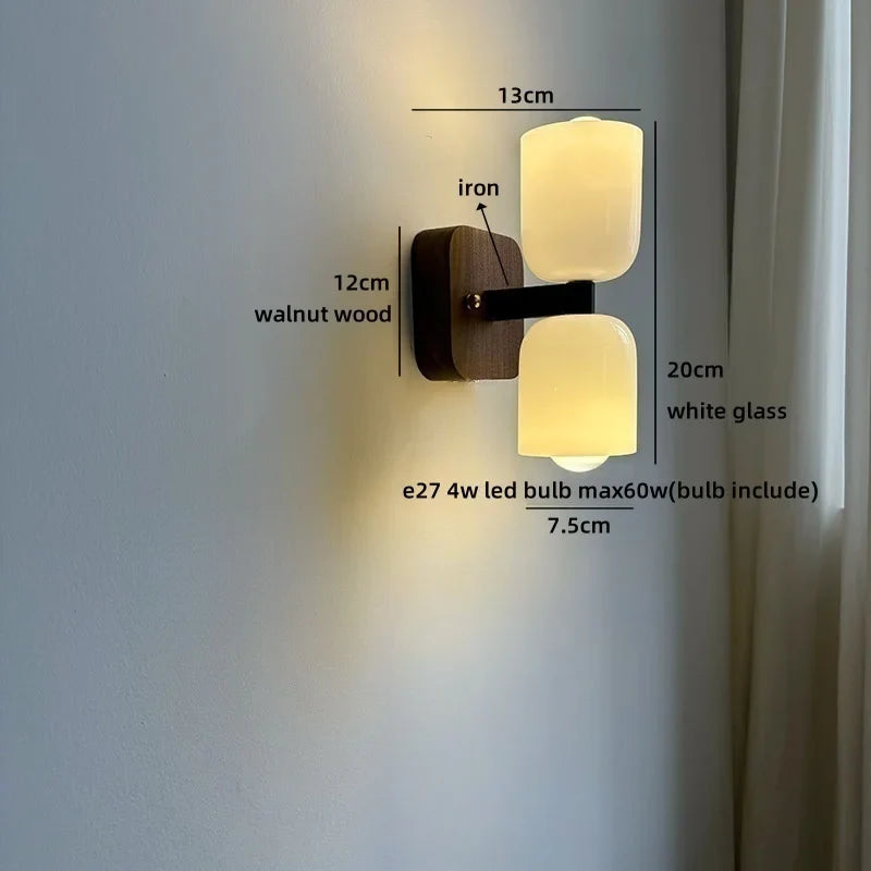Helnys LED Wall Light Fixture Up Down Rotate Glass Wood Lamp