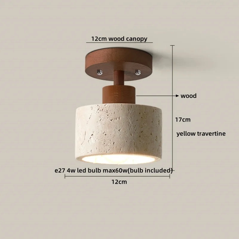 Helnys Yellow Travertine Wood Canopy LED Ceiling Light - Modern Nordic Design