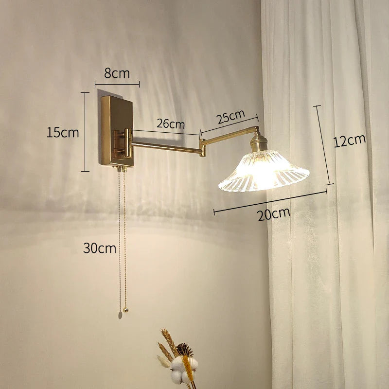 Helnys Glass LED Wall Sconce Adjustable Arm Bedroom Living Room Lamp