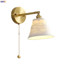 Helnys Ceramic LED Wall Lamp with Pull Chain for Bedroom Bathroom Mirror