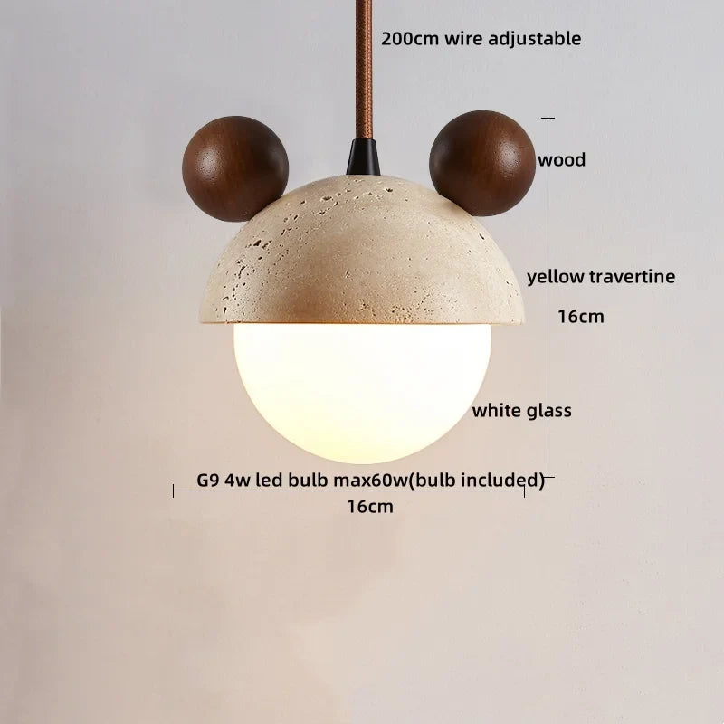 Helnys Adjustable LED Pendant Lamp Nordic Modern Yellow Travertine Wood Fixture