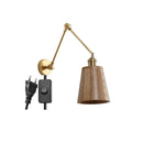 Helnys Copper Swing Arm Wood LED Wall Lamp with Pull Chain Switch