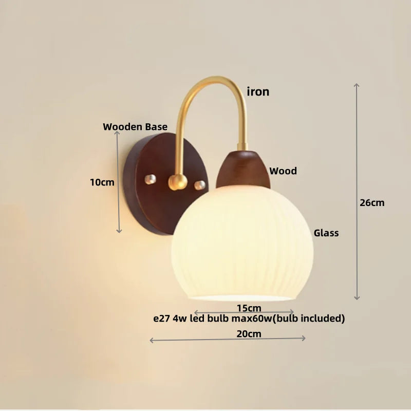 Helnys Nordic Wood Canopy LED Wall Light Fixture with Pull Chain Switch for Bedroom