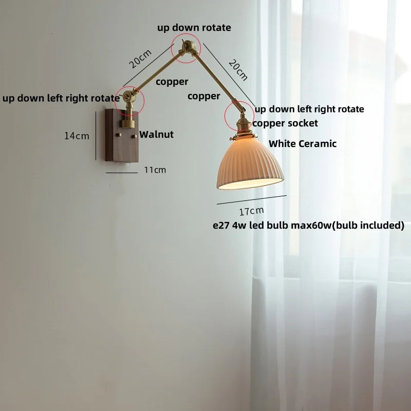 Helnys LED Swing Arm Wall Lamps Nordic Modern Ceramic Stair Light