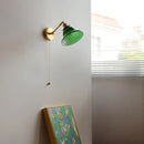 Helnys Vintage Industrial LED Wall Light with Green Glass and Wood
