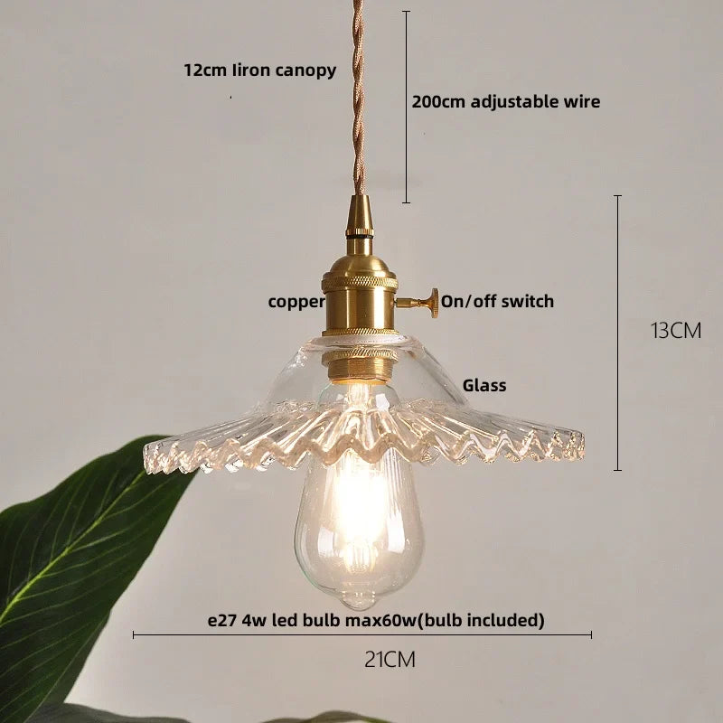 Helnys Amber Glass LED Pendant Light with Adjustable Copper Wire - Loft Style