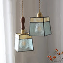 Helnys Vintage Flower LED Pendant Light Japan Style Walnut Wood Glass Hanging Lamp