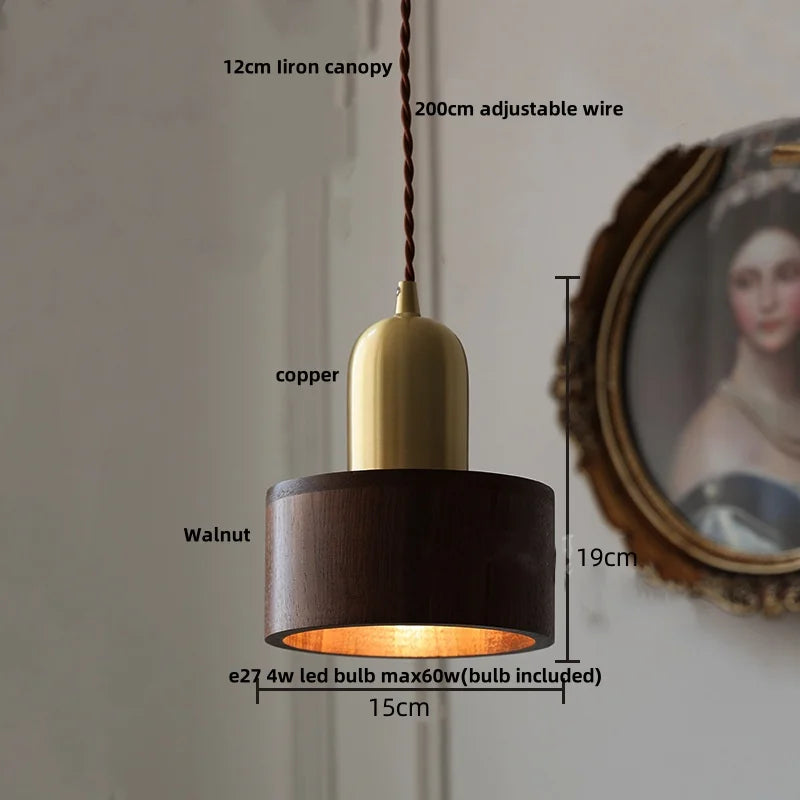 Nordic Walnut Wood LED Pendant Lamp by Helnys - Adjustable Hanging Light