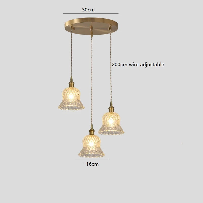 Helnys Modern Clear Glass LED Pendant Light Copper Socket for Home Indoor Decor