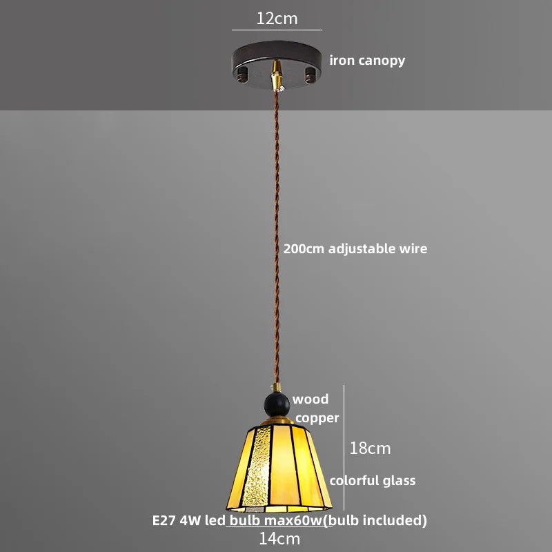 Helnys Adjustable LED Glass Pendant Lights - Modern Nordic Tiffany Copper Wood Hang Lamp