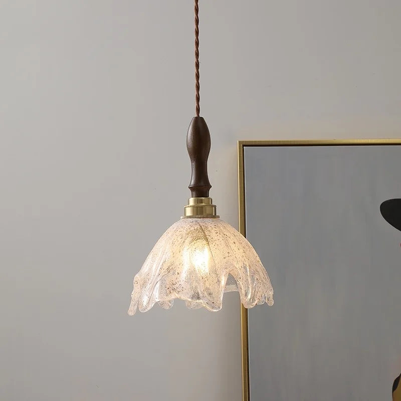 Helnys Nordic LED Pendant Lamp Walnut Wood Glass Hanging Light