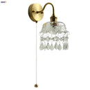 Helnys Nordic LED Wall Light with Pull Chain Switch, Crystal Glass Bedside Lamp