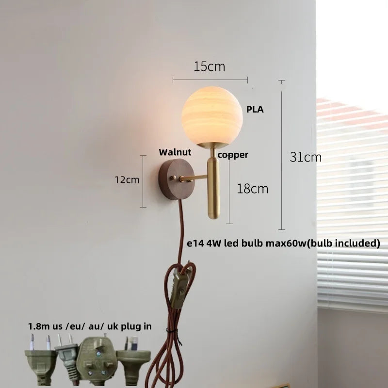Helnys Copper Base LED Wall Lamp with Pull Chain Switch