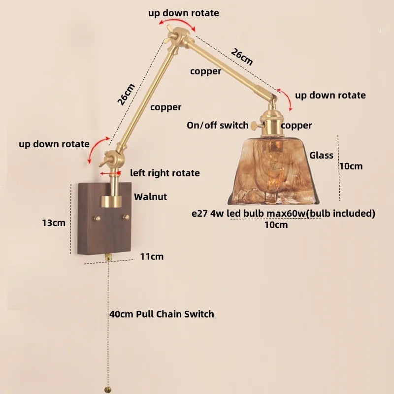 Helnys Rotatable Wood Ceramic Wall Sconce with Pull Chain Switch