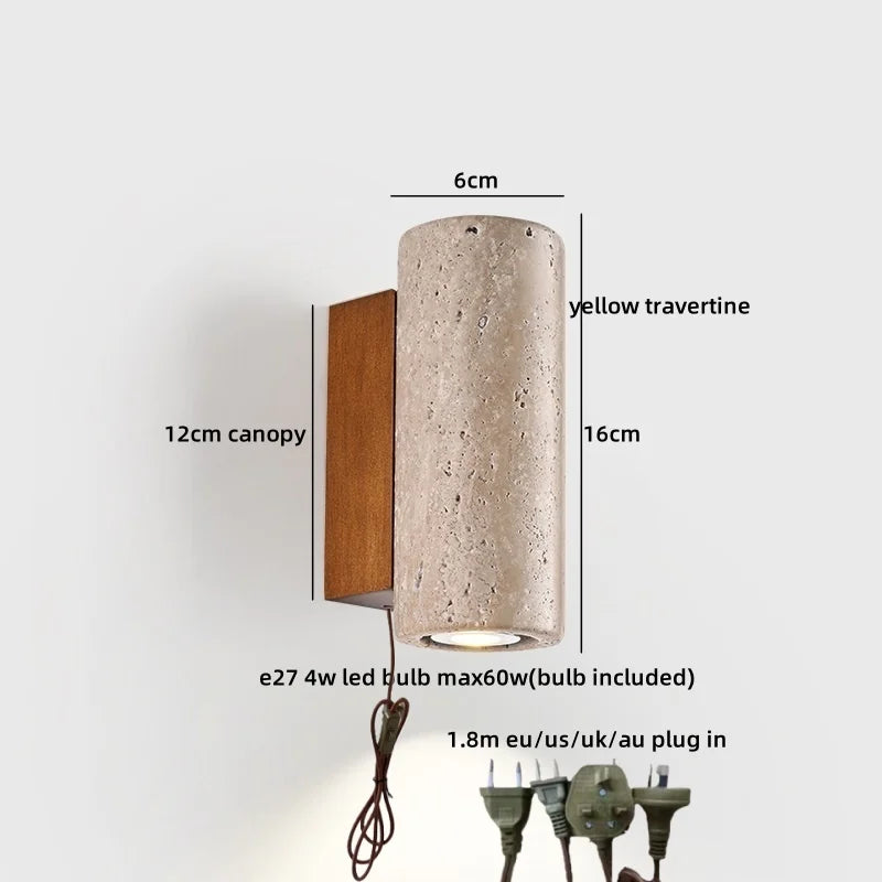 Helnys Square Stone LED Wall Lamp Modern Nordic Yellow Travertine Wabi Sabi