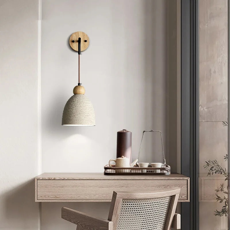 Helnys Modern Cement Lampshade LED Wall Lights with Pull Chain Switch