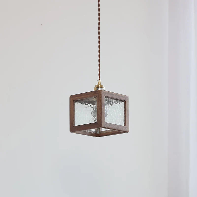 Helnys Glass & Walnut Wood Adjustable LED Pendant Lamp - Nordic Modern Hanging Light