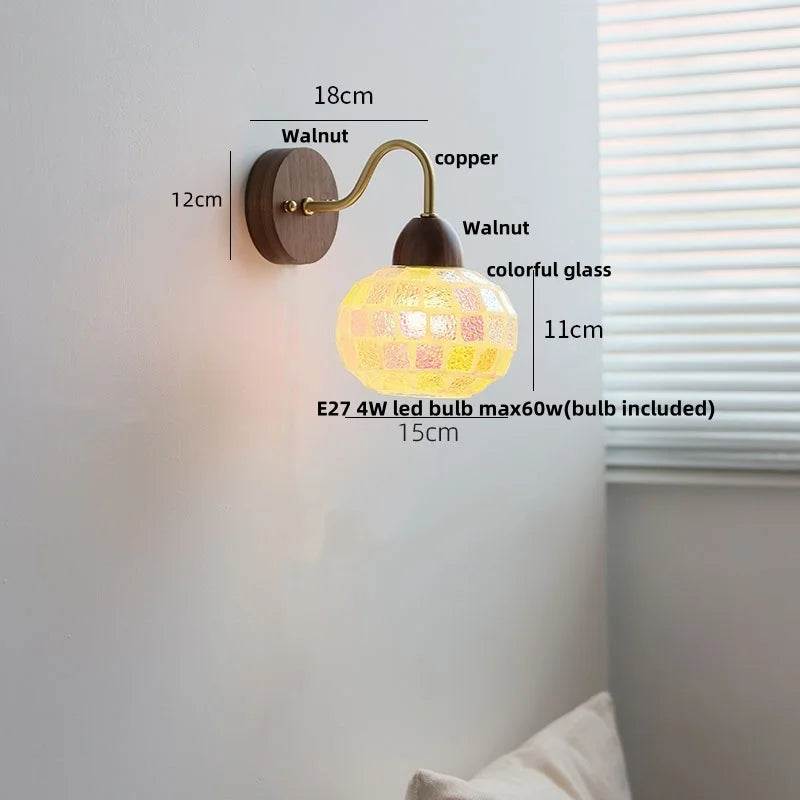 Helnys Tiffany Style LED Wall Sconce Pull Chain Switch Colorful Glass Stair Light