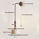 Helnys LED Pull Chain Wall Sconce Yellow Travertine Stone Wood Nordic Bedside Lamp