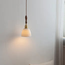 Helnys Ceramic Copper LED Pendant Light with Wood Handle for Home Decor