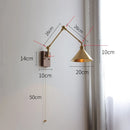 Helnys Nordic Copper LED Wall Lamp with Pull Chain Switch, Wooden Canopy