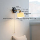 Helnys Ceramic LED Wall Lamp with Wood Canopy, Up Down Rotate, Pull Chain Switch