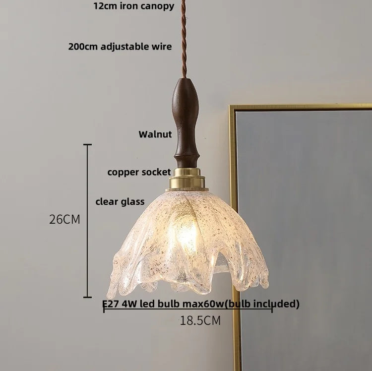 Helnys White Glass LED Pendant Light Fixture Nordic Modern Walnut Wood Hang Lamp