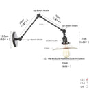 Helnys Black Industrial Loft Swing Arm Wall Light Fixtures Glass Pull Chain Switch Lamp
